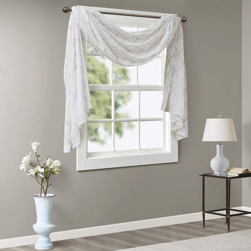 Madison Park Irina Embroidered Kitchen, Transitional Fabric Sheers Single Curtain Scarf for Living Room Light Privacy Curtain Diffusing Sunlight, ...