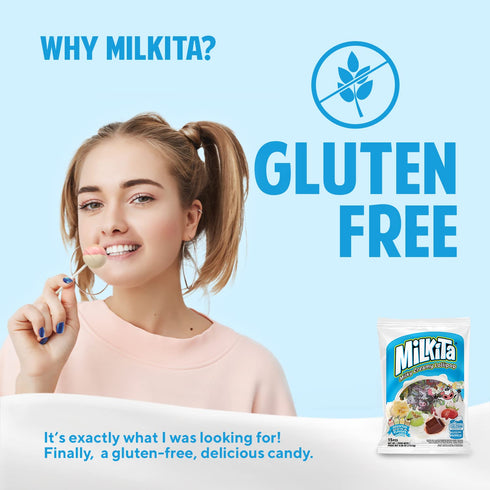 Milkita Creamy Shake Lollipop Bag, Gluten Free Chewy Candies with Calcium & Real Milk, Low-Sugar, Assorted Flavors (Strawberry, Chocolate, Honeyde...