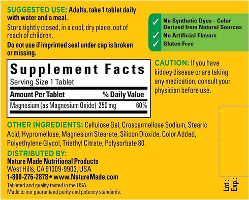 Nature Made Magnesium Oxide 250 mg, Dietary Supplement for Muscle, Heart, Bone and Nerve Health Support, 100 Tablets, 100 Day Supply (Pack of 2)...