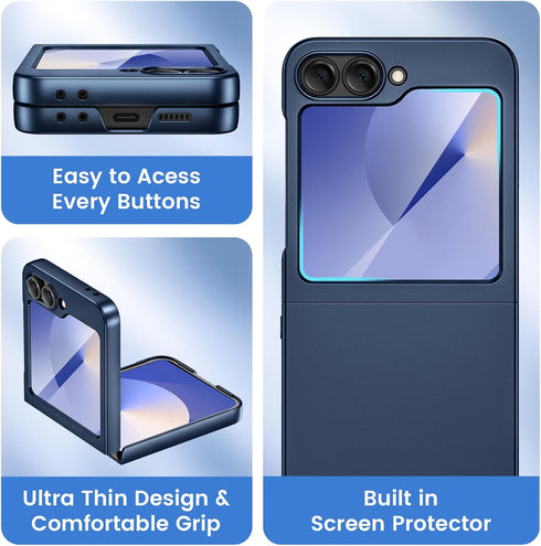 Ruky for Galaxy Z Flip 6 Case, Hard PC Ultra Slim Anti-Scratches Shockproof Wireless Charging Phone Case, Built-in Back Screen Protector, Shockpro...