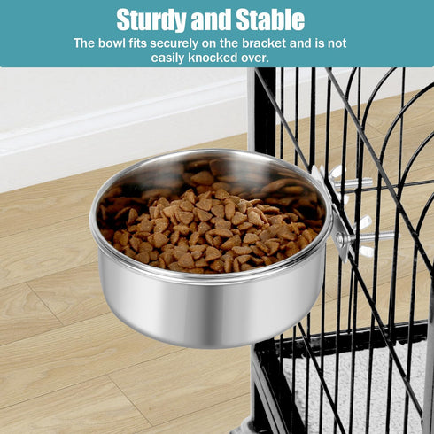 Dog Bowl Stainless Steel Pet Hanging Food Water Bowl Cage Feeding Cup Feeder for Dogs Cats Rabbits Birds Small Animal (Large (2pcs)...
