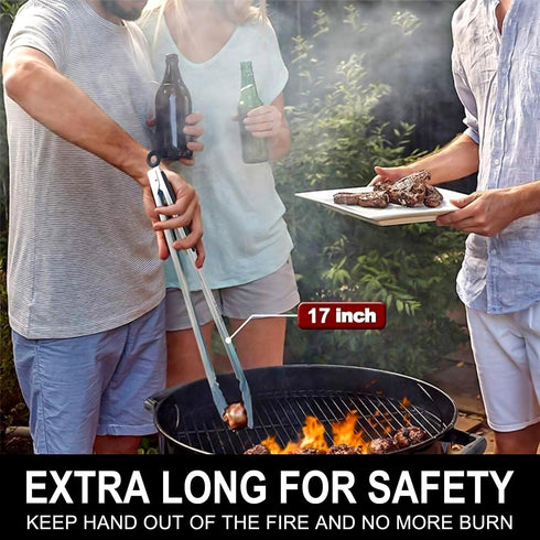 Walfos 17 Inch Extra Long Grill Tongs, Ultimate Stainless Steel BBQ Tongs for Grilling, Cooking, BBQ/Barbecue, Buffet and Turning Food...