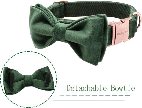 ARING PET Dog Collars with Bowtie-Velvet Dog Bow tie Collar, Adjustable Dark Green Dog Collar X-Small (Pack of 1)...