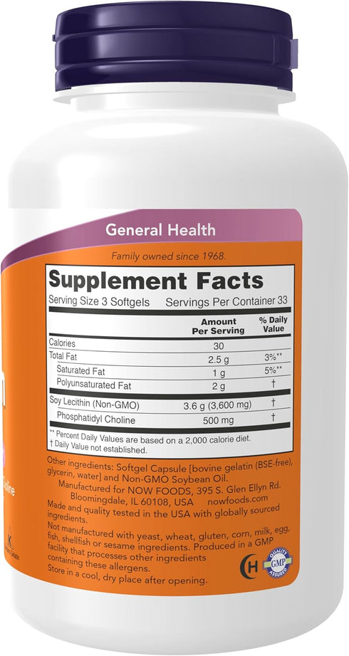 NOW Supplements, Lecithin 1200 mg with naturally occurring Phosphatidyl Choline, 100 Softgels...