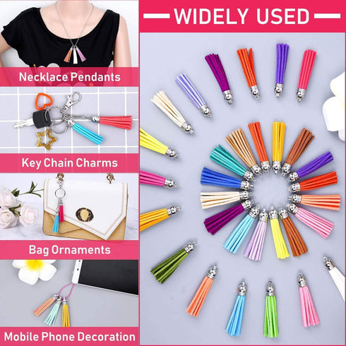 Paxcoo 120Pcs Keychain Tassels Bulk for Crafts, Leather Key Chain Charms for Jewelry Making, Resin Epoxy, Acrylic Blanks Bracelets (2 1/8 inch)...