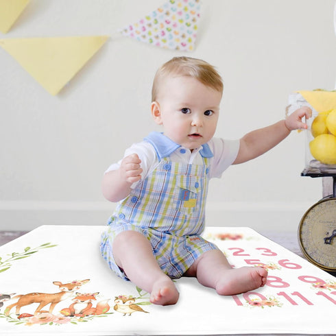 Woodland Animals Baby Stuff, Baby Month Blanket for Newborn Photo Taken - Baby Age Blanket with 2 Frame B34-1...