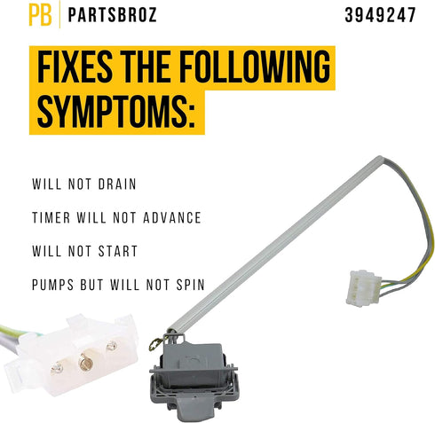 3949247V 3949247 Washer Lid Switch by PartsBroz - Compatible Estate Kenmore KitchenAid Roper Whirlpool Washing Machine Door Switch - Replaces AP5983746 4248251 PS11722098 - Upgraded Tested Model