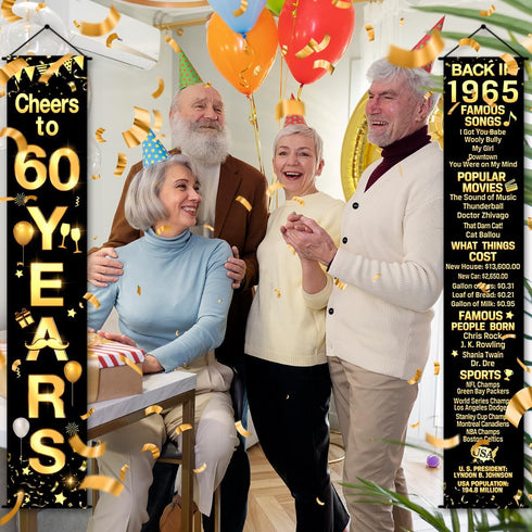 60th Birthday Party Anniversary Decorations Cheers to 60 Years Banner Party Decorations Welcome Porch Sign for Years Birthday Supplies (60th-1965)...