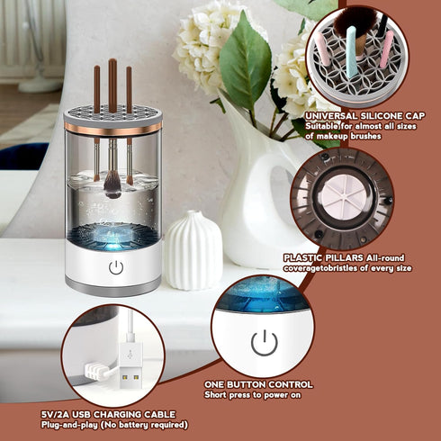 Electric Makeup Brush Cleaner Machine,Easy Premium Cosmetic Brush Cleaner Professional Automatic Spinning Make up Brush Cleaning Tool Cleanser Mac...