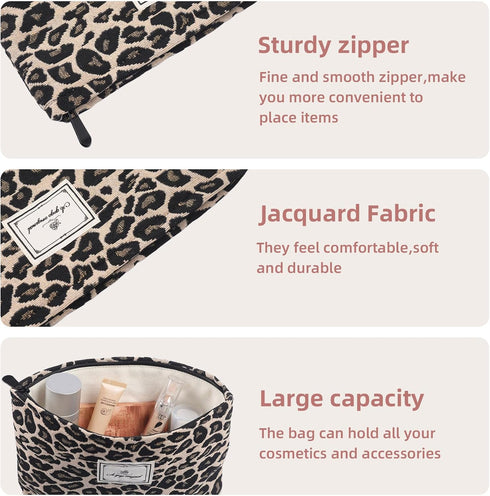 Leopard Print Makeup Bag for Purse Zipper Cosmetic Bag Large Capacity Canvas Makeup Bags Travel Cute Aesthetic Toiletry Bag Accessories Organizer,...