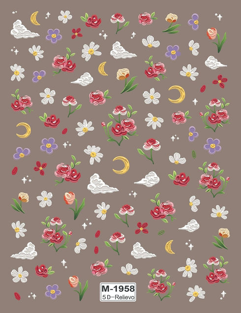Flowers Nail Art Stickers 5D Flowers Nail Stickers Spring Red Pink Rose Nail Decals Daisy Nail Art Design Decals for Nail Art Cloud Cute Designs S...