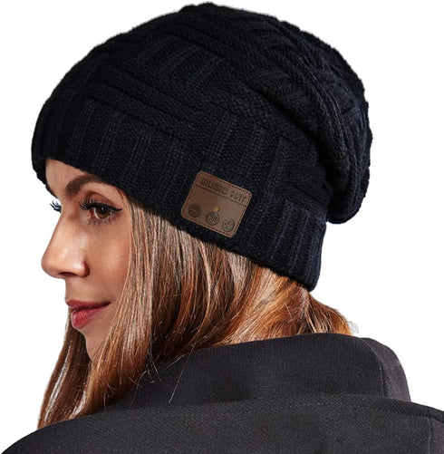 Wireless Beanie Hat for Men Women Wireless Beanie with Headphones Headset Speaker Mic Music Beanie Hat Unisex Knit Outdoor Sports Running Cap with...
