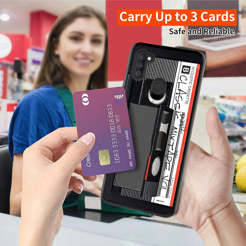 Rossy for Samsung Galaxy A11 Wallet Case with Card Holder, Dual Layer Hybrid Soft Silicone Hard PC with Kickstand Feature Shockproof Protective Fl...