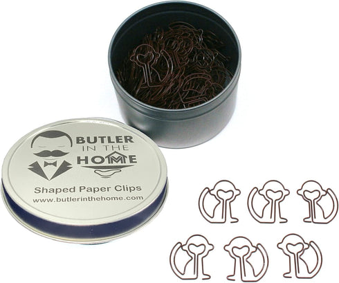 Monkey Shaped Paper Clips Great for Paper Clip Collectors or Office Gift - Comes in Round Tin with Lid and Gift Box...