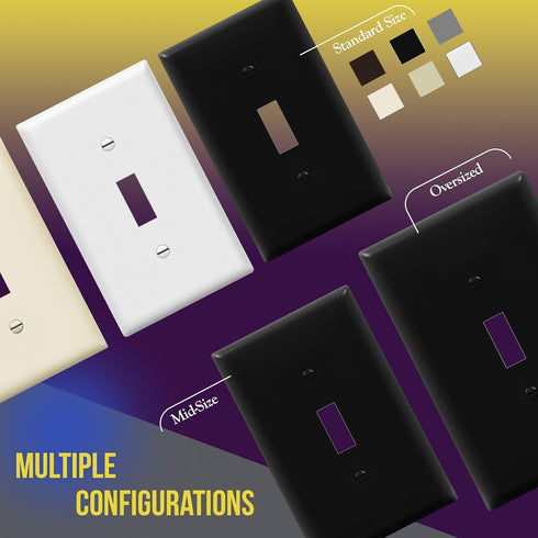 ENERLITES Toggle Light Switch Wall Plate, Gloss Finish, Standard Size 1-Gang 4.50" x 2.76", Unbreakable Polycarbonate Thermoplastic, 8811-BK-5PCS,...