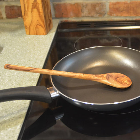 Handmade Olive Wood Spoon 12" Long handle | Large Wooden Spoon for Cooking, Kitchen Utensil | Single Nonstick Wood Serving Spoons for Soup Stirrin...
