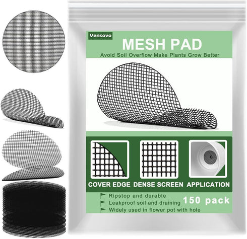 vensovo Mesh Pad for Flower Pots - 100 Pack 2 x 2 inch Bonsai Pot Bottom Grid Mat Mesh, Plant Drainage Mesh Screen with Hot Melt Edge, Round Plant...