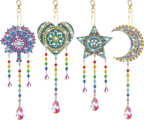4 Pack Diamond Painting Suncatcher, Diamond Painting Wind Chimes Coldairsoap Double Sided Crystal Gem Paint by Number Diamond Painting for Home Ga...