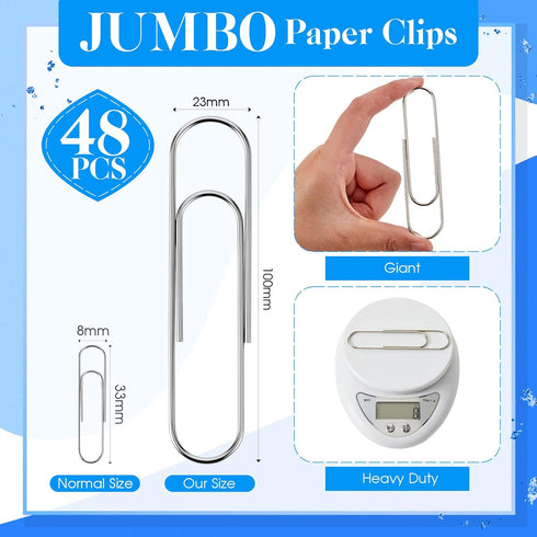 48 Pcs Extra Large Paper Clips 4 Inches Jumbo Paper Clips 100 mm Metal Mega Paperclips Big Sheet Holder for Student Office Worker Organizing Stora...