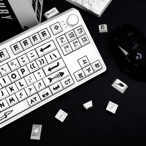 Custom Keycaps, 138 Keys Black and White PBT Cute Keycaps, Cherry Profile Dye Sublimation Themed Keycaps Set for Cherry Gateron MX Switches Mechan...
