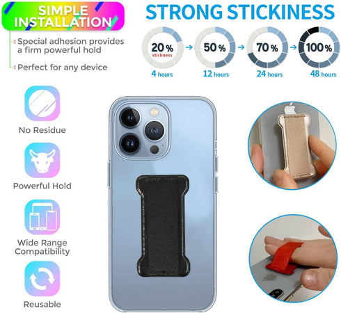 Phone Grip Holder for Hand, Universal Finger Strap Phone Holder, Finger Selfie Grip Compatible with Most Smartphones (PU Black) - 2Pack...