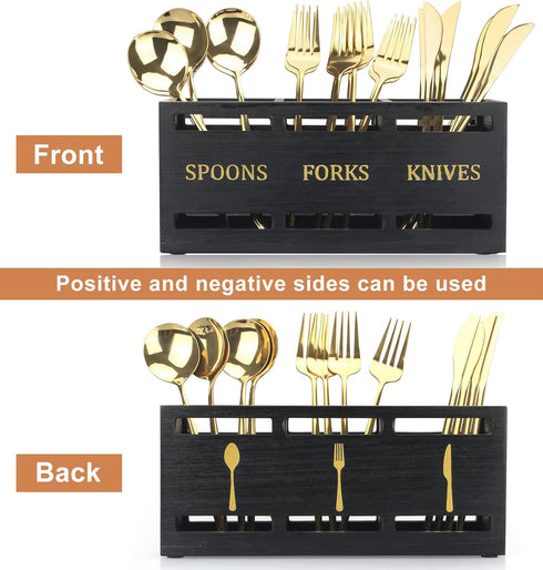 Ayiaren Wooden Cutlery Silverware Holder Flatware Utensil Caddy Black Utensil Holder for Kitchen Counter Wood Silverware Caddy Organizer for Table...