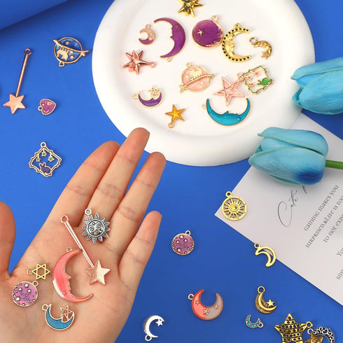 MARFOREVER 120 Pcs Mixed Sun Star Moon Charms for Jewelry Making, Celestial Charm Bracelet Charms Assorted Gold Enamel Charm Pendants for DIY Craf...
