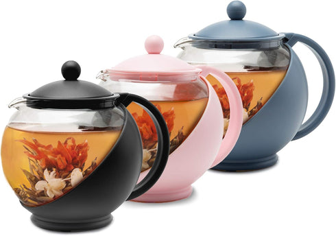 Primula Half Moon Teapot with Removable Infuser, Glass Tea Maker with Reusable Fine Mesh Stainless Steel Filter, Dishwasher Safe, 40-Ounce, Black...