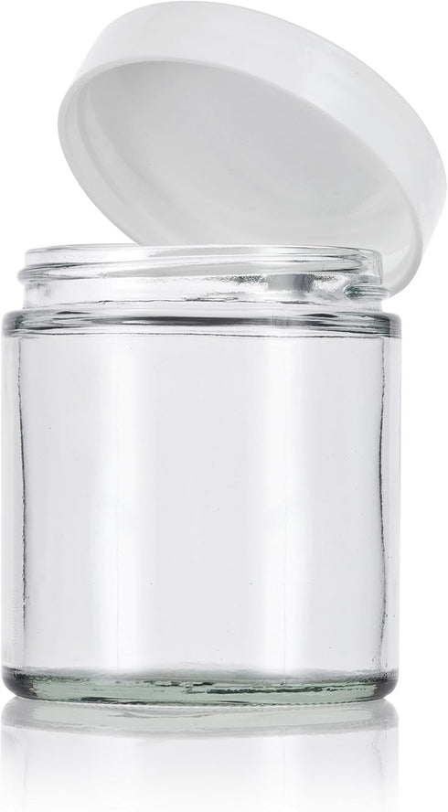 4 oz / 120 ml Clear Thick Glass Straight Sided with White Smooth Lid (12 pack) + Small Glass Balm Jar...