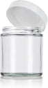 4 oz / 120 ml Clear Thick Glass Straight Sided with White Smooth Lid (12 pack) + Small Glass Balm Jar...