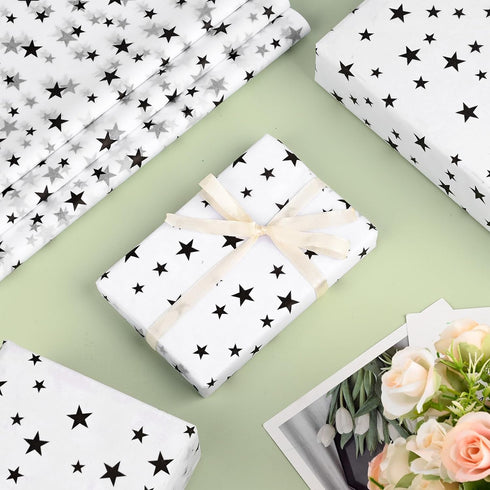 Bolsome 120 Sheets 20 * 14 Inches White Tissue Paper with Black Stars, Black Star Tissue Paper for Gift Wrapping, Black Stars Tissue Paper for Gif...