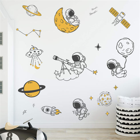 ROFARSO Wall Stickers Astronaut Planet Outer Space Stars DIY Vinyl Removable Large Wall Decals Art Decorations Decor for Kids Boys Bedroom Living ...