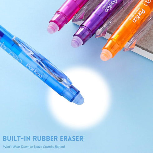 ParKoo 18 Colors Retractable Erasable Gel Pens Clicker, Fine Point 0.7mm, Make Mistakes Disappear, Comfort Grip for Journaling Drawing Writing Pla...