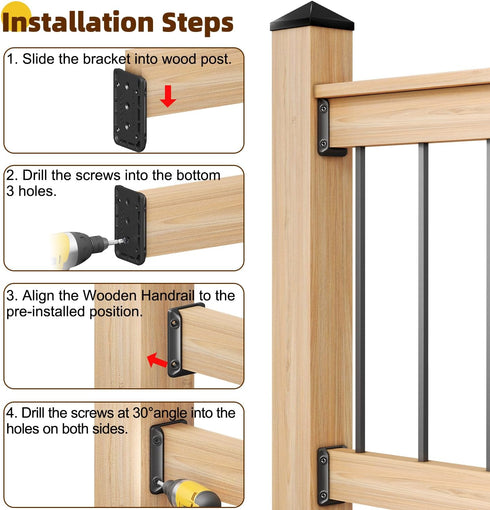 4pcs Deck Railing Bracket Connectors for 2”×4“ (1.5" × 3.5”) Deck Railing Wood Post, Railing Bracket for Wood Stair Fence Railings Handrail with C...