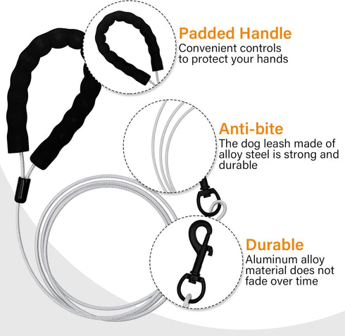 Heavy Duty Dog Leashes with Chew Proof and Comfortable Padded Handle 4/5/6 FT, Steel Metal Safety Lead Rope with Retractable Buckle for Large or M...