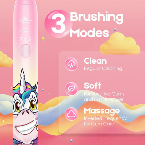 DADA-TECH Kids Electric Toothbrush Rechargeable, Soft Unicorn Tooth Brush with Timer Powered by Sonic Technology for Children Boys and Girls Age 3...