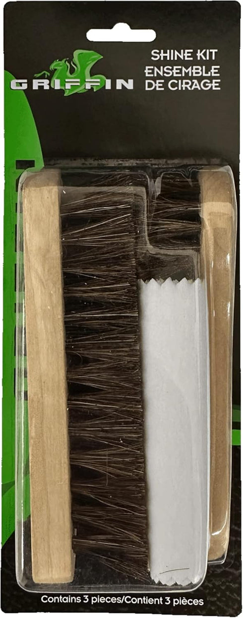 Griffin Shoe Care - 3-Piece Shine Kit - Horsehair Shine Brush, Polish Applicator, Shine Cloth - Premium Shoe Shine Kit...