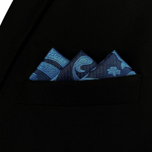 S&W SHLAX&WING Pocket Squares for Men Blue Steel Navy Paisley Silk...