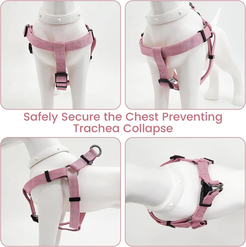 Pink Dog Harness and Leash Set, Adjustable Soft Breathable Bamboo Fabric Gentle Comfortable Control Harness & Pet Leash with Easy Snap Hook for La...