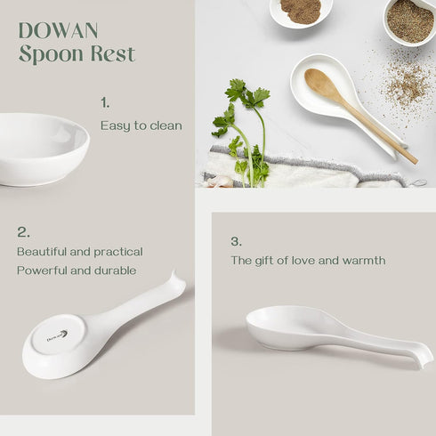 DOWAN 9.5" Ceramic Spoon Rest, White Spoon Rest for Stove Top, Spoon Holder for Stove Top, Kitchen Spoon Holder for Countertop, Set of 1...