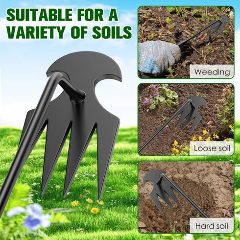 Stainless Steel Weed Puller Tool - 4 Teeth Dual-Purpose Manual Weed Remover Tool, Hand Weeder Tool with Long Handle for Vegetable Gardening, Farm ...