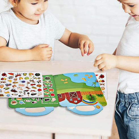 Reusable Sticker Books for Kids, 4 Sets Removable Toddler Sticker Book for Girls Boys Educational Learning Toys - Vehicle, Farm, Dinosaur & Zoo An...