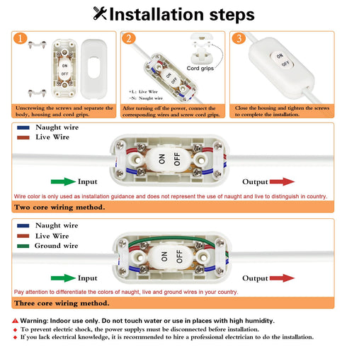 Inline Switch 5 Pcs, White Lamp Cord Button in Line Switch, Rated 6A 250V ON OFF Electrical Wire Appliance Rocker Switches, Repair Replacement Con...