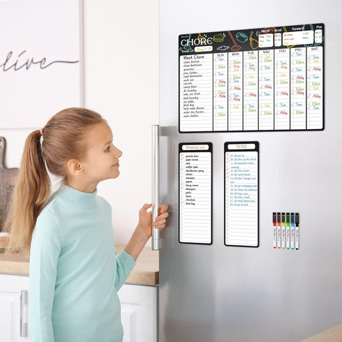 Magnetic Dry Erase Chore Chart - 17"x12" Behavior Responsibility Chore Chart for Kids, Teens, Adults - 4"x12" List Board 2 Pcs - 6 Extra Fine Poin...