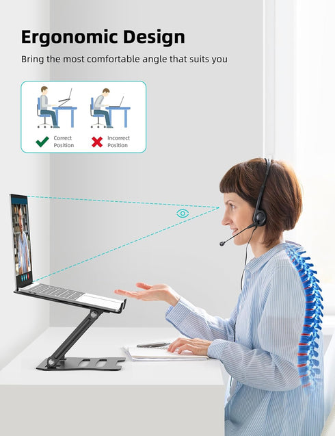 Laptop Tablet Stand, Universal Adjustable Carbon Steel Laptop Computer Stand, Ergonomic Foldable Portable Desktop Tray Cooling Holder Compatible w...