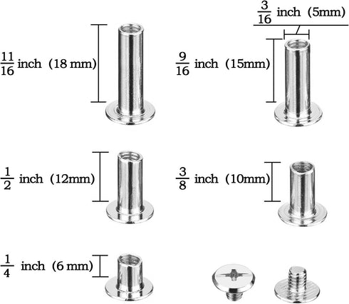 Pangda 80 Sets Chicago Screw Leather Rivets Assorted Kit Chicago Binding Screws 5 Sizes Metal Round Cross Head Stud Screw Post Nail Rivet Button f...