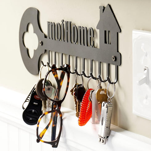 Key Organizer Wall Mount Rack - Decorative 10 Hook Iron Key Ring Holder for Wall - Ideal for Entryway, Front Door, Kitchen, Hallway - Includes Scr...