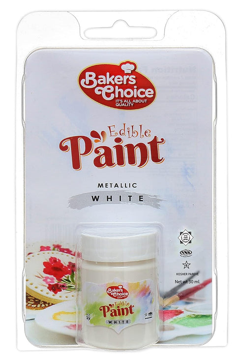 Metallic White Edible Paint, 30 ml - White Food Coloring For Cakes, Cookies, Cake Pops and Candies - Use Brushes, Air Brush, Sponge - Quick Dry, N...