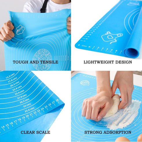 Silicone Baking Mat for Pastry Rolling Dough with Measurements,19.7" x 15.7" BPA Free Non stick and Non Slip Blue Table Sheet Baking Supplies for ...