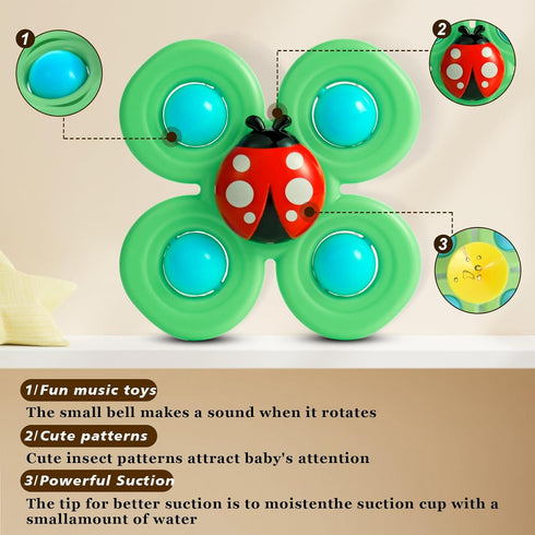 3PCS Suction Cup Spinner Toys for Babies, Fidget Spinners Sensory Bath Toys 6 12 18 Months, Airplane Car Travel Essential 1-3 Year Old Boy Girl Bi...